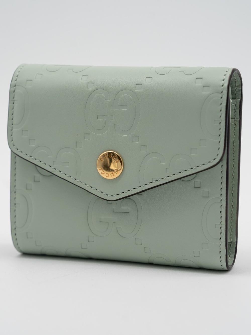 Gucci GG Embossed Leather Wallet Tri-fold Green - Picture 1 of 9